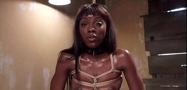  Ebony slave trainee sucks huge dick